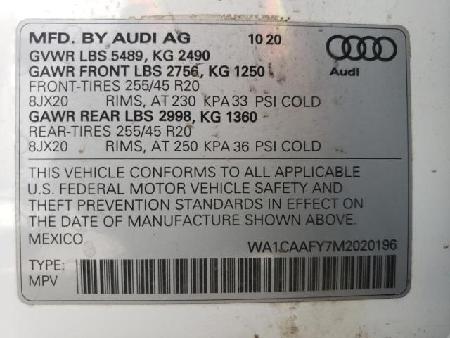 WA1CAAFY7M2020196 - 2021 AUDI Q5 PRESTIGE 白色 照片 13