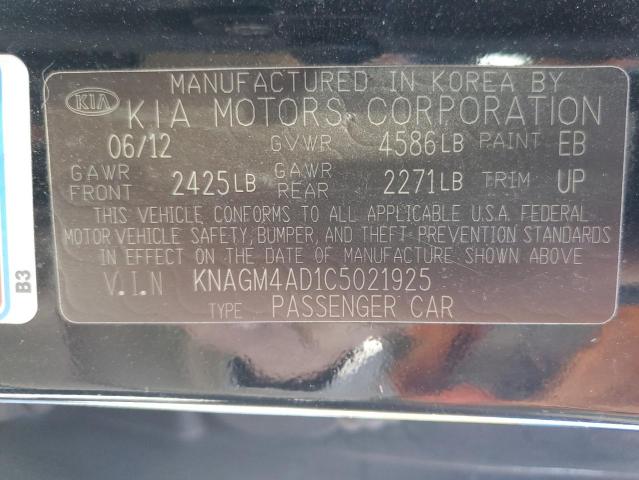 KNAGM4AD1C5021925 - 2012 KIA OPTIMA HYBRID BLACK photo 12