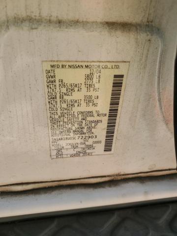 5N1AR18U05C722903 - 2005 NISSAN PATHFINDER LE 白色 照片 12