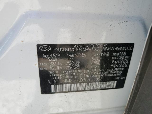 5NMS23AD2LH155806 - 2020 HYUNDAI SANTA FE SE WHITE photo 13