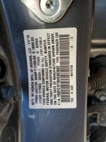 19XFC1F76HE003662 - 2017 HONDA CIVIC EXL ნაცრისფერი ფოტო 12