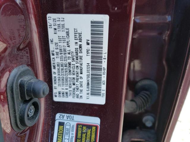 5J6RM4H75EL003254 - 2014 HONDA CR-V EXL BURGUNDY photo 13