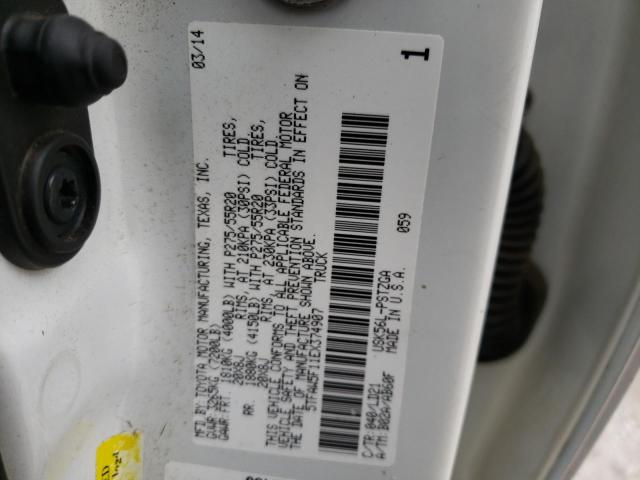 5TFAW5F11EX374907 - 2014 TOYOTA TUNDRA CREWMAX PLATINUM თეთრი ფოტო 12