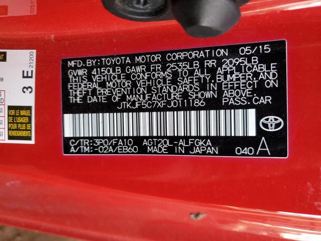 JTKJF5C7XFJ011186 - 2015 TOYOTA SCION TC წითელი ფოტო 12