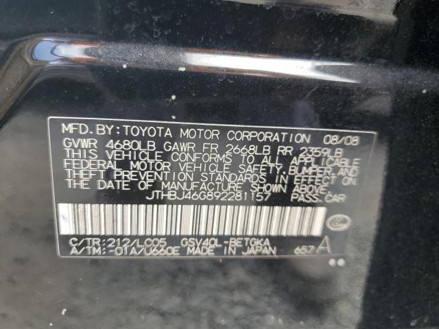 JTHBJ46G892281157 - 2009 LEXUS ES 350 BLACK photo 12