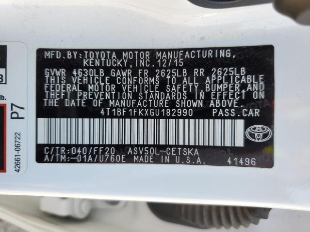 4T1BF1FKXGU182990 - 2016 TOYOTA CAMRY LE WHITE photo 12