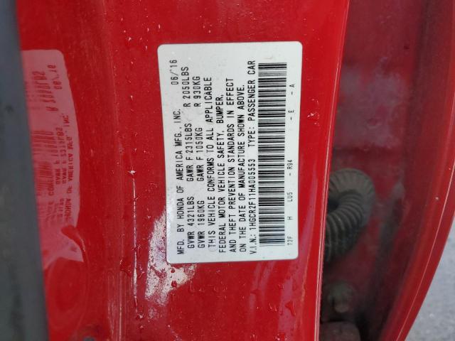 1HGCR2F11HA005553 - 2017 HONDA ACCORD SPORT SPECIAL EDITION RED photo 12