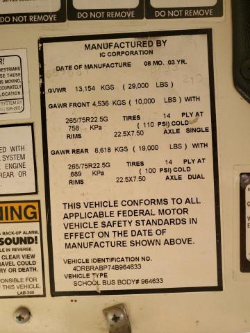 4DRBRABP74B964633 - 2004 IC CORPORATION 3000 ყვითელი ფოტო 10