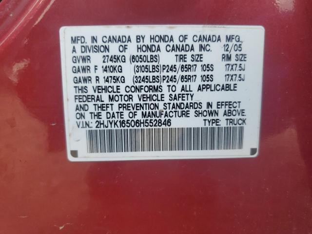 2HJYK16506H552846 - 2006 HONDA RIDGELINE RTL RED photo 12