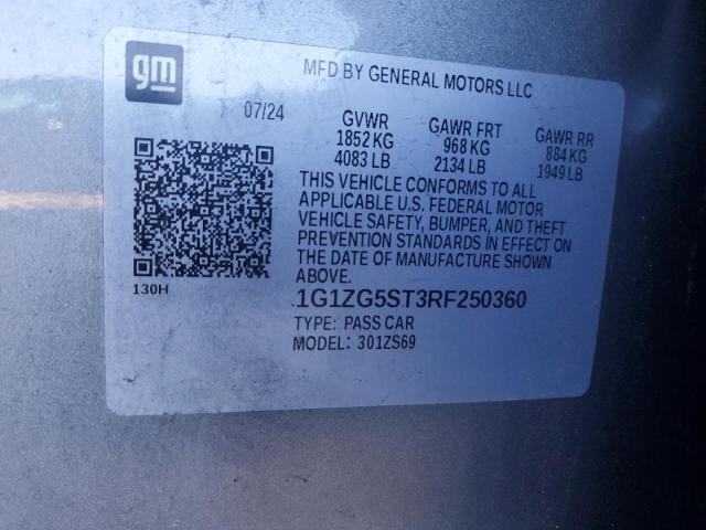 1G1ZG5ST3RF250360 - 2024 CHEVROLET MALIBU RS SILVER photo 12