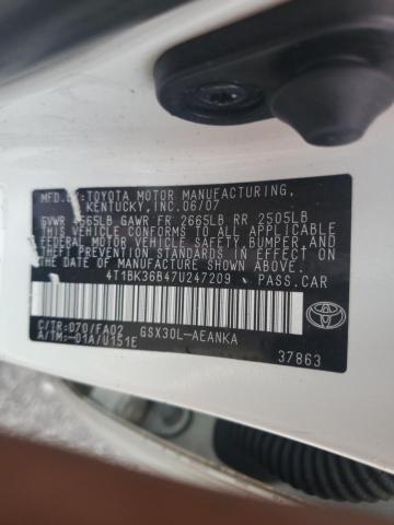 4T1BK36B47U247209 - 2007 TOYOTA AVALON XL WHITE photo 12