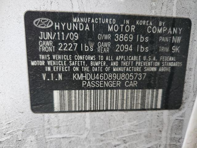 KMHDU46D89U805737 - 2009 HYUNDAI ELANTRA GLS WHITE photo 12