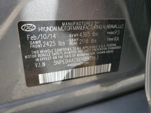 5NPEB4AC6EH892863 - 2014 HYUNDAI SONATA GLS GRAY photo 12