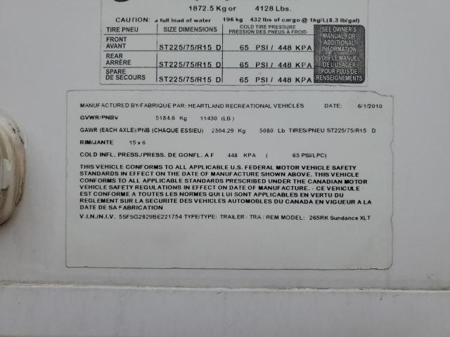 5SFSG2629BE221754 - 2011 HEARTLAND GATEWAY 白色 照片 10