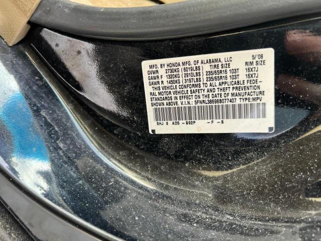 5FNRL38698B077407 - 2008 HONDA ODYSSEY EXL BLACK photo 10