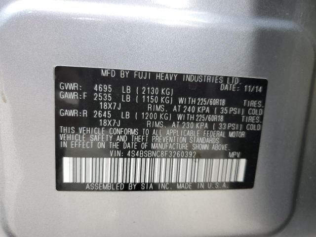 4S4BSBNC8F3260392 - 2015 SUBARU OUTBACK 2.5I LIMITED SILVER photo 13