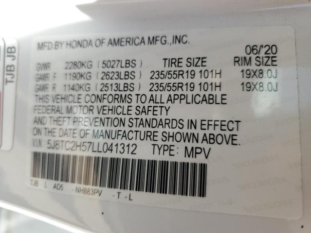 5J8TC2H57LL041312 - 2020 ACURA RDX TECHNOLOGY WHITE photo 12