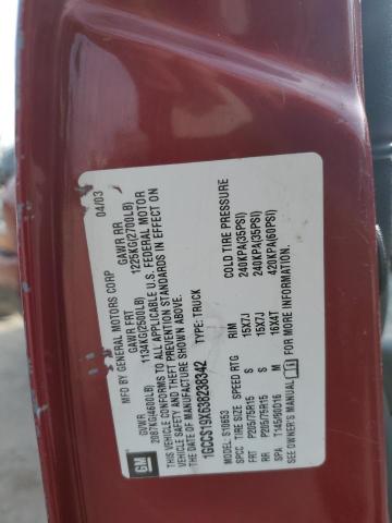 1GCCS19X638238342 - 2003 CHEVROLET S TRUCK S10 RED photo 12