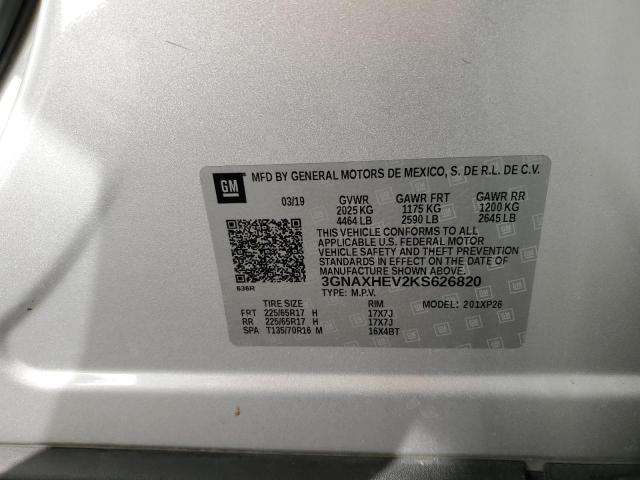 3GNAXHEV2KS626820 - 2019 CHEVROLET EQUINOX LS SILVER photo 12