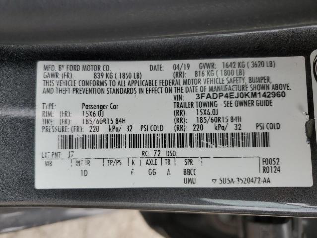 3FADP4EJ0KM142960 - 2019 FORD FIESTA SE GRAY photo 12