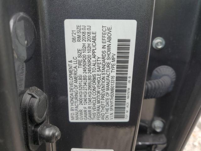 5FNYF7H50MB013316 - 2021 HONDA PASSPORT EXL GRAY photo 13