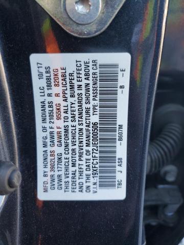 19XFC1F72JE000506 - 2018 HONDA CIVIC EXL BLUE photo 13