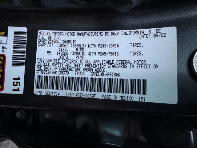 3TMDZ5BN7NM139379 - 2022 TOYOTA TACOMA DOUBLE CAB GRAY photo 10