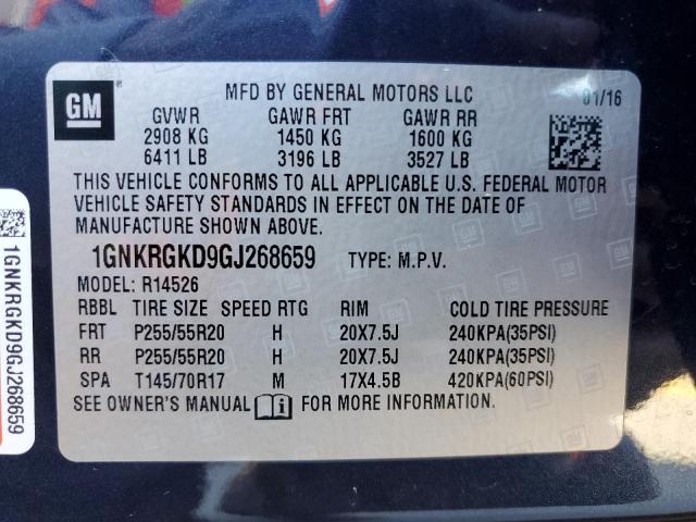 1GNKRGKD9GJ268659 - 2016 CHEVROLET TRAVERSE LT BLUE photo 13