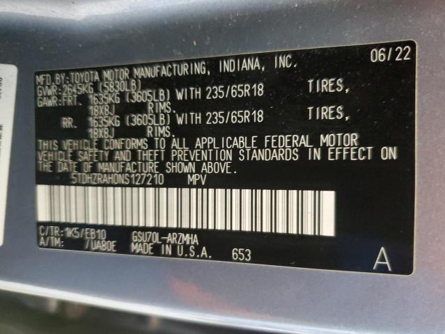 5TDHZRAH0NS127210 - 2022 TOYOTA HIGHLANDER XLE 蓝色 照片 13