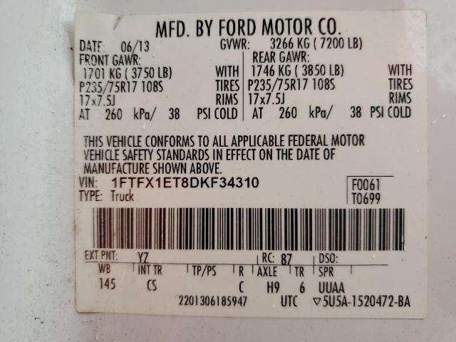 1FTFX1ET8DKF34310 - 2013 FORD F150 SUPER CAB WHITE photo 12