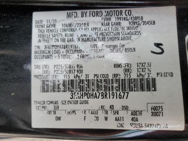 3FAHP0HA7BR191677 - 2011 FORD FUSION SE BLACK photo 12