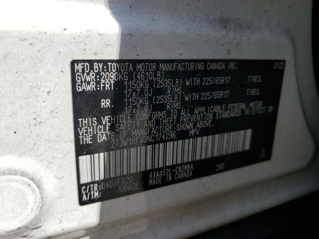 2T3W1RFV0NC174296 - 2022 TOYOTA RAV4 XLE WHITE photo 13