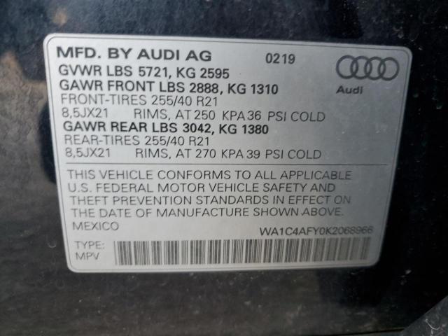 WA1C4AFY0K2068966 - 2019 AUDI SQ5 PRESTIGE BLUE photo 12