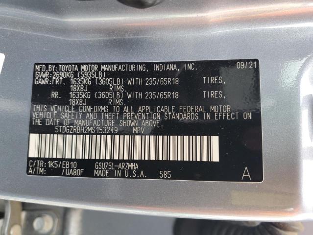 5TDGZRBH2MS153249 - 2021 TOYOTA HIGHLANDER XLE SILVER photo 13