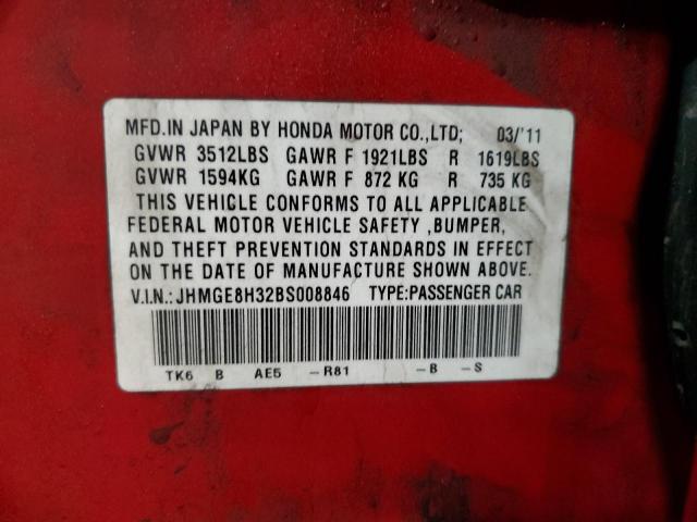 JHMGE8H32BS008846 - 2011 HONDA FIT RED photo 12