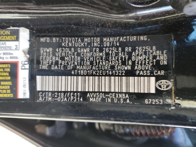 4T1BD1FK2EU141322 - 2014 TOYOTA CAMRY HYBRID BLACK photo 12