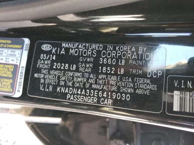 KNADN4A33E6419030 - 2014 KIA RIO EX BLACK photo 12