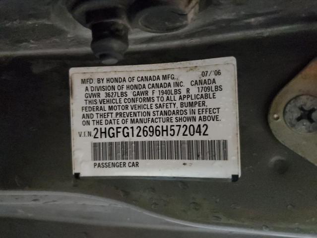 2HGFG12696H572042 - 2006 HONDA CIVIC LX CHARCOAL photo 12