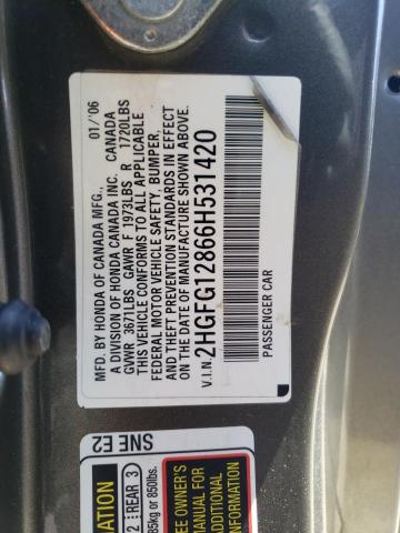 2HGFG12866H531420 - 2006 HONDA CIVIC EX SILVER photo 12