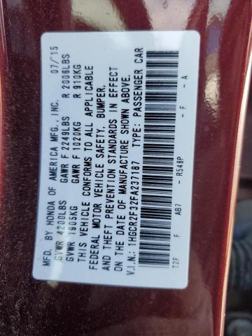 1HGCR2F32FA237187 - 2015 HONDA ACCORD LX MAROON photo 12