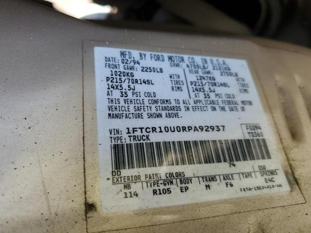 1FTCR10U0RPA92937 - 1994 FORD RANGER TAN photo 12