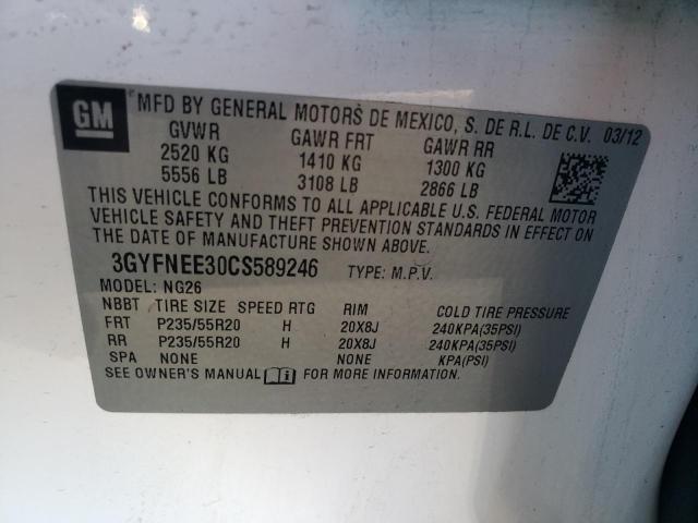 3GYFNEE30CS589246 - 2012 CADILLAC SRX PERFORMANCE COLLECTION Ақ фото 12