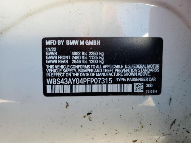 WBS43AY04PFP07315 - 2023 BMW M3 COMPETITION WHITE photo 12