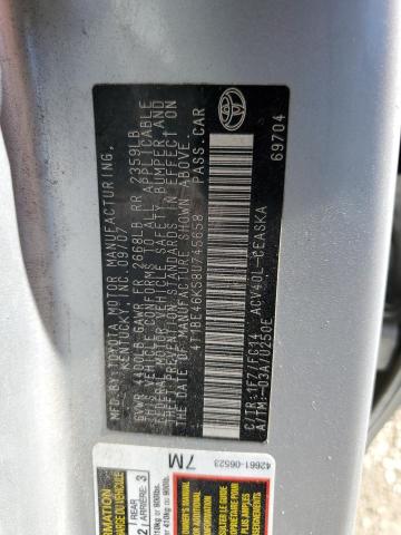 4T1BE46K58U745658 - 2008 TOYOTA CAMRY CE SILVER photo 12