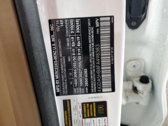 4JGDA5HB8FA498383 - 2015 MERCEDES-BENZ ML 350 4MATIC WHITE photo 13