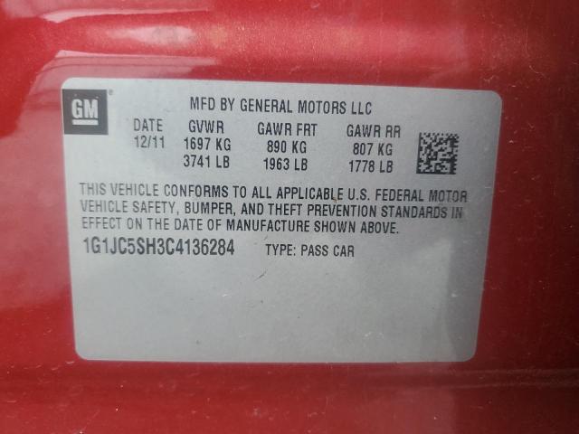 1G1JC5SH3C4136284 - 2012 CHEVROLET SONIC LT RED photo 12