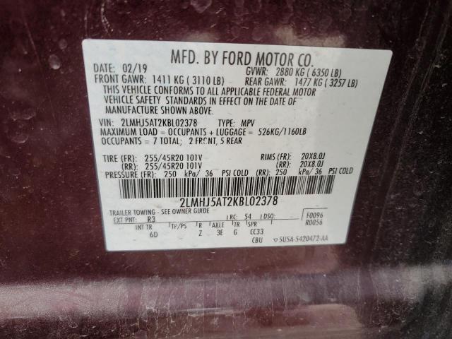 2LMHJ5AT2KBL02378 - 2019 LINCOLN MKT MAROON photo 12