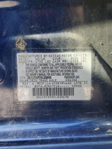 3N1CN7AP2KL830698 - 2019 NISSAN VERSA S BLUE photo 13