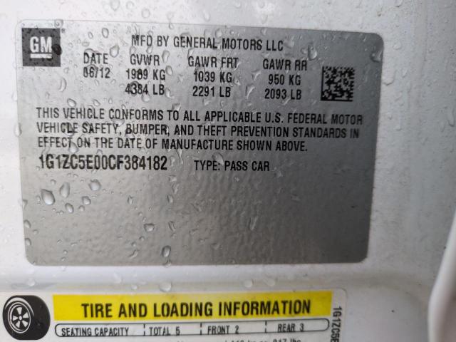 1G1ZC5E00CF384182 - 2012 CHEVROLET MALIBU 1LT WHITE photo 12