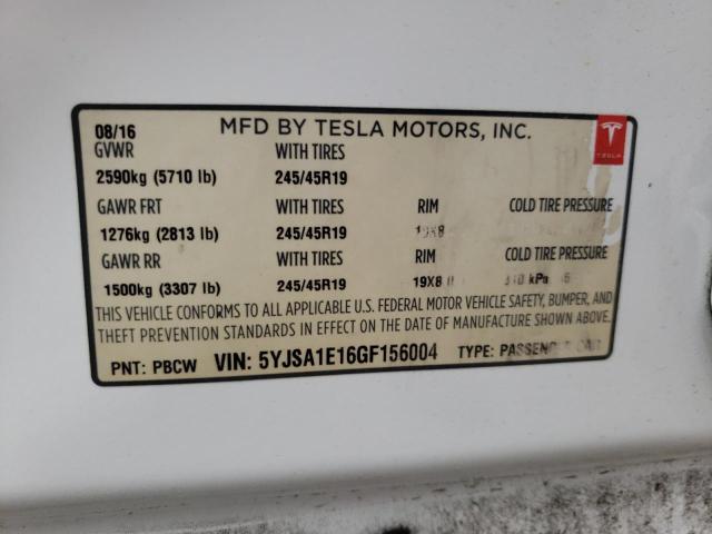 5YJSA1E16GF156004 - 2016 TESLA MODEL S Ağ foto 13